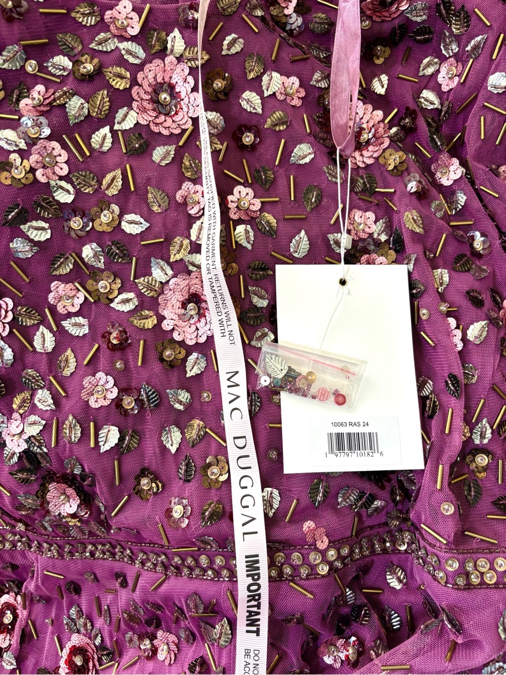 NWT Mac Duggal Raspberry Embellished Long Sleeve 10063 High Neck Beaded Gown 24 - Picture 9 of 9